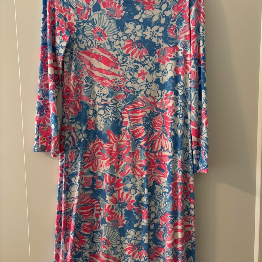 Lilly Pulitzer Pink and Blue Sundress 3/4 Sleeve Crew Neck